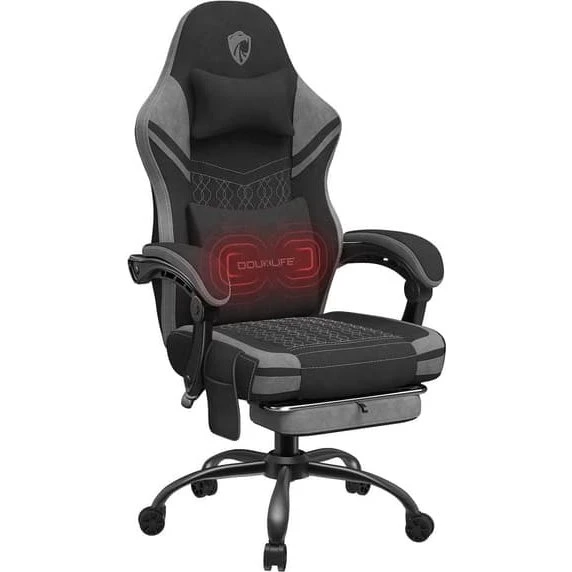 Ergonomisk Gamingstol i Gråt Stof med Massage og Fodstøtte