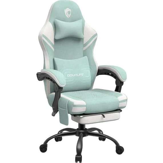 Ergonomisk Gamingstol i Grønt Stof med Massage og Fodstøtte