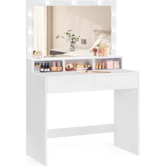 Toiletbord med LED-spejl, 80x40x140 cm, Hvid