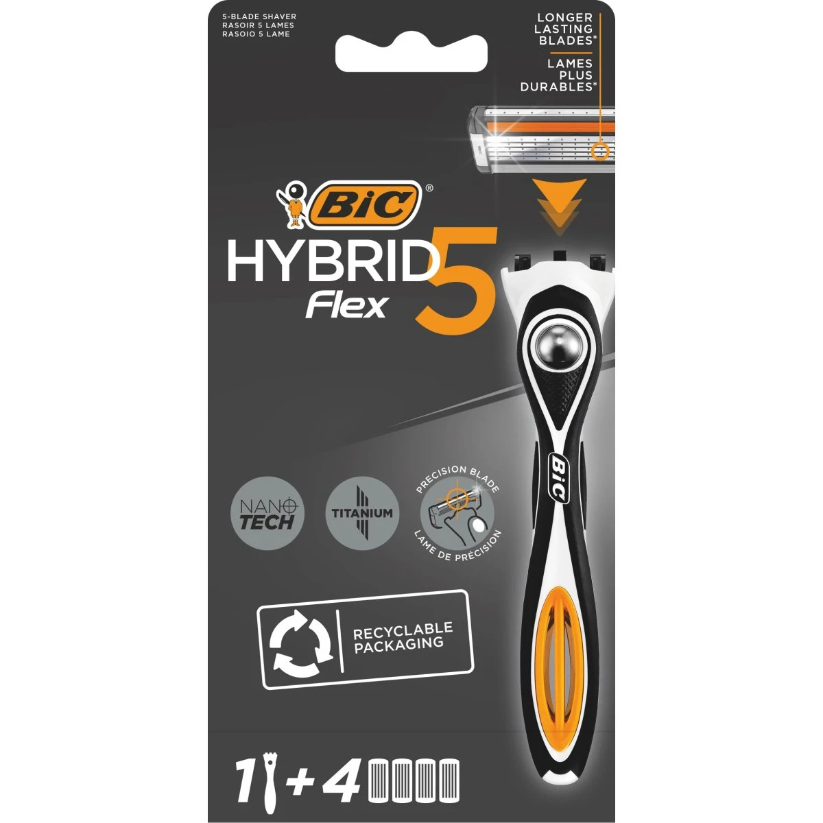 BIC Hybrid Flex 5 Razor Starter Kit - 1 håndtag + 4 refiller