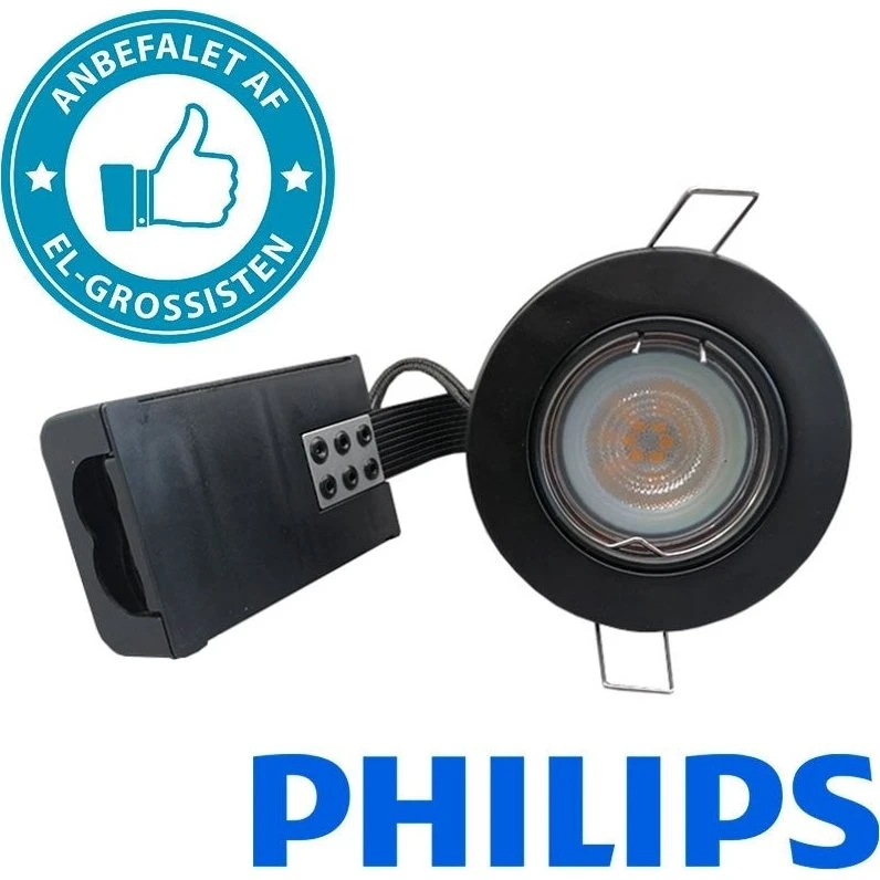 Philips Indbygningsspot m. 4W LED dæmpbar 3000K - Mat sort