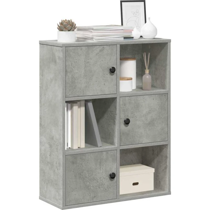 Bogreol i konstrueret træ 60x24x76,5 cm – betongrå