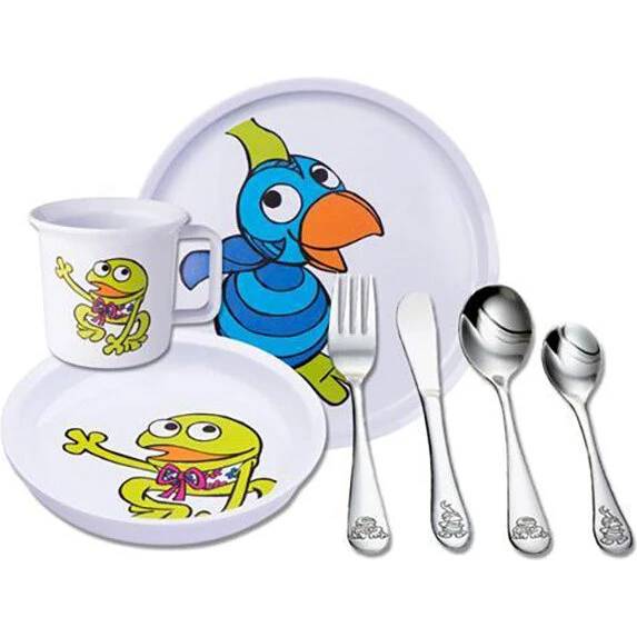 Noa Kids barnesæt 7 dele i melamin/stål – Kaj & Andrea