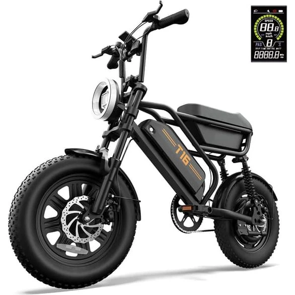 URLIFE T16 Sort Elcykel – 48V 13Ah, 65km rækkevidde, 16x3.0" dæk