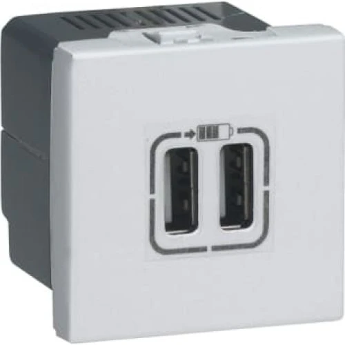 Legrand Mosaic USB-lader 2x Type A, 15W, 2m, Hvid