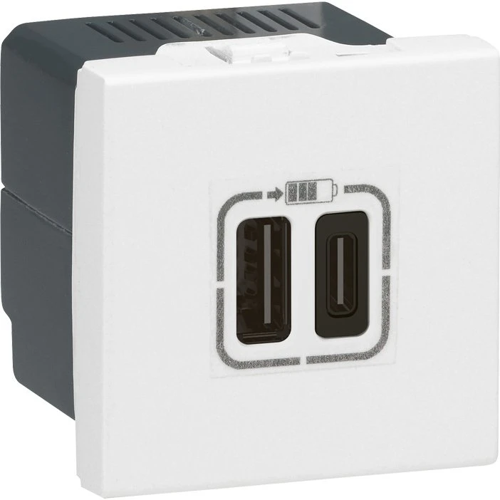 Legrand Mosaic USB-lader 2x Type-C 3.0A 15W 2m Hvid