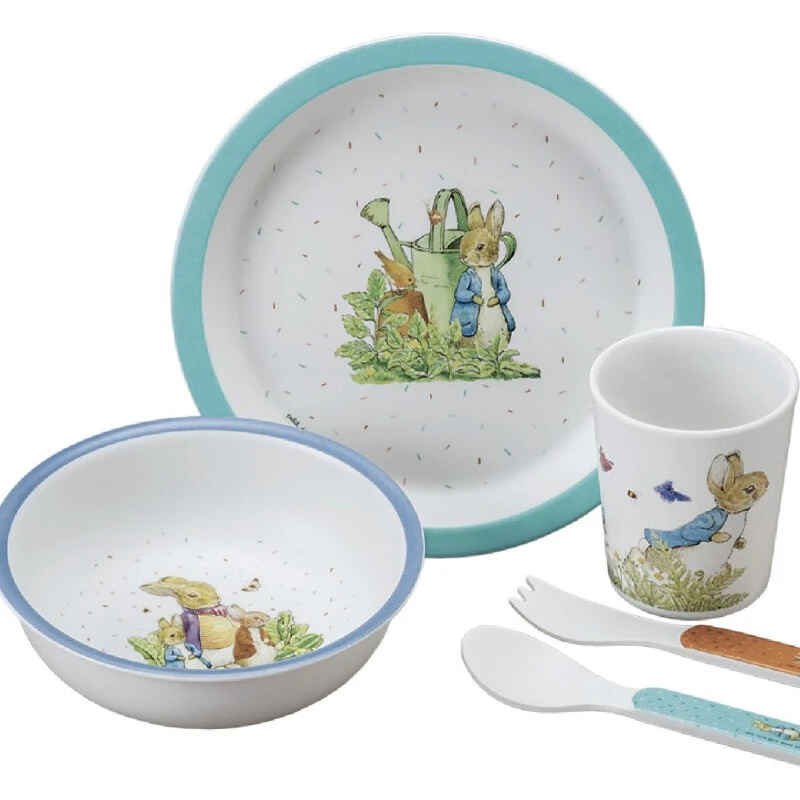 Petit Jour Paris Spisesæt 5 dele - Melamin, Peter Kanin (hvid/blå)