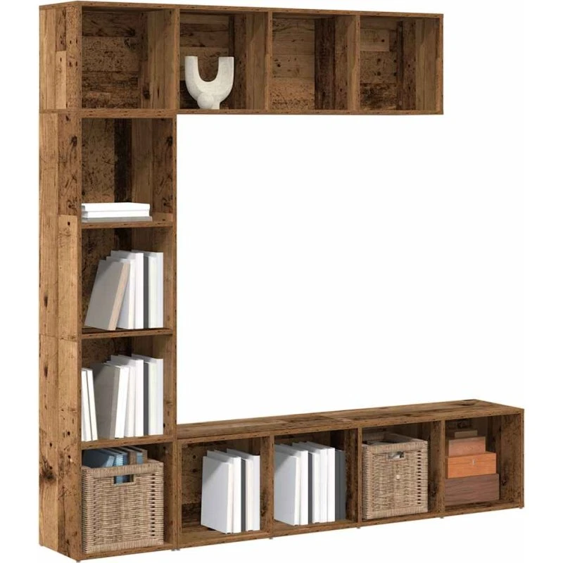 Bogskabe 3 stk. i konstrueret træ - antikt trælook