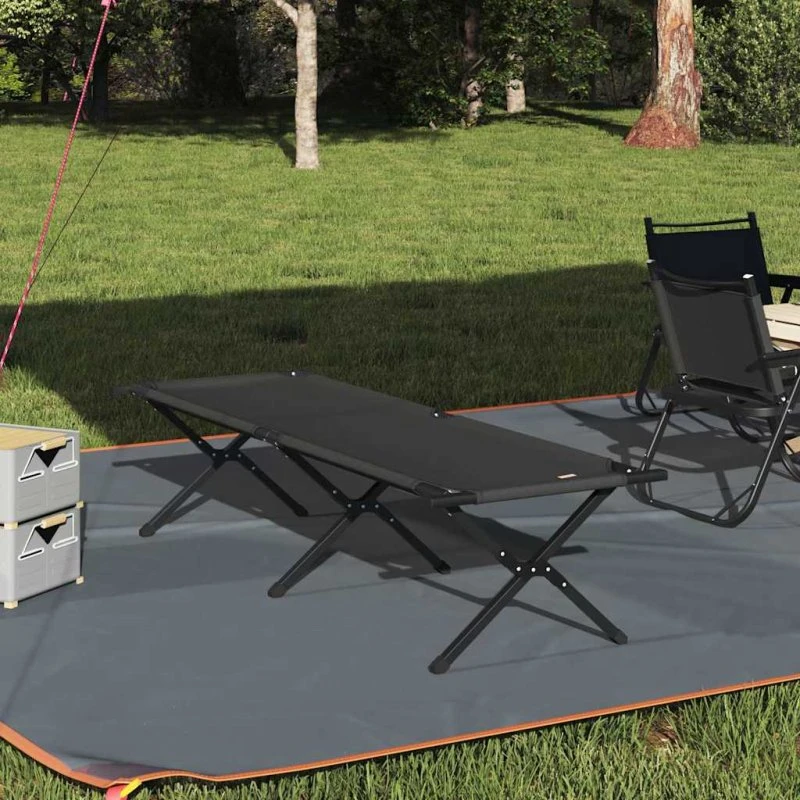 Foldbar campingseng 193x69x45 cm - Oxford stof, sort