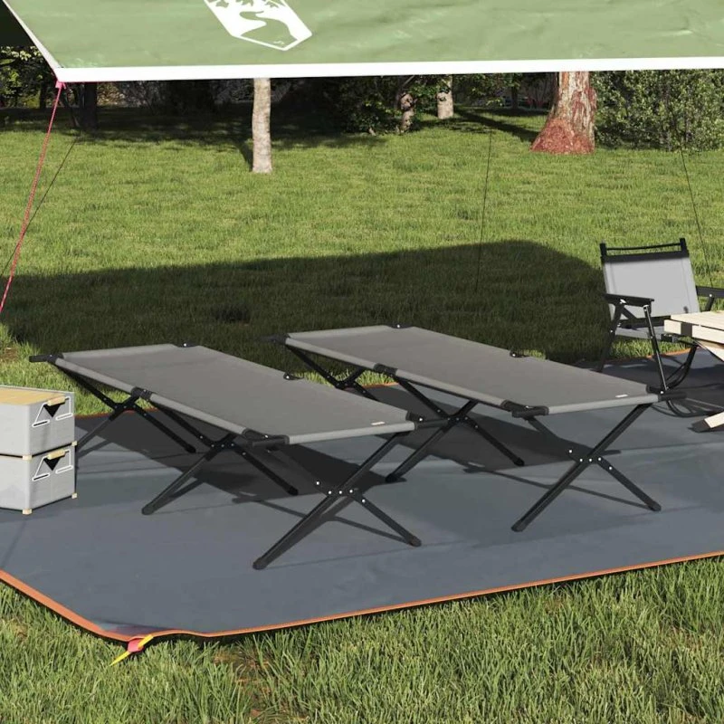 Foldbar camping seng 2 stk, grå Oxford 210x80x46 cm