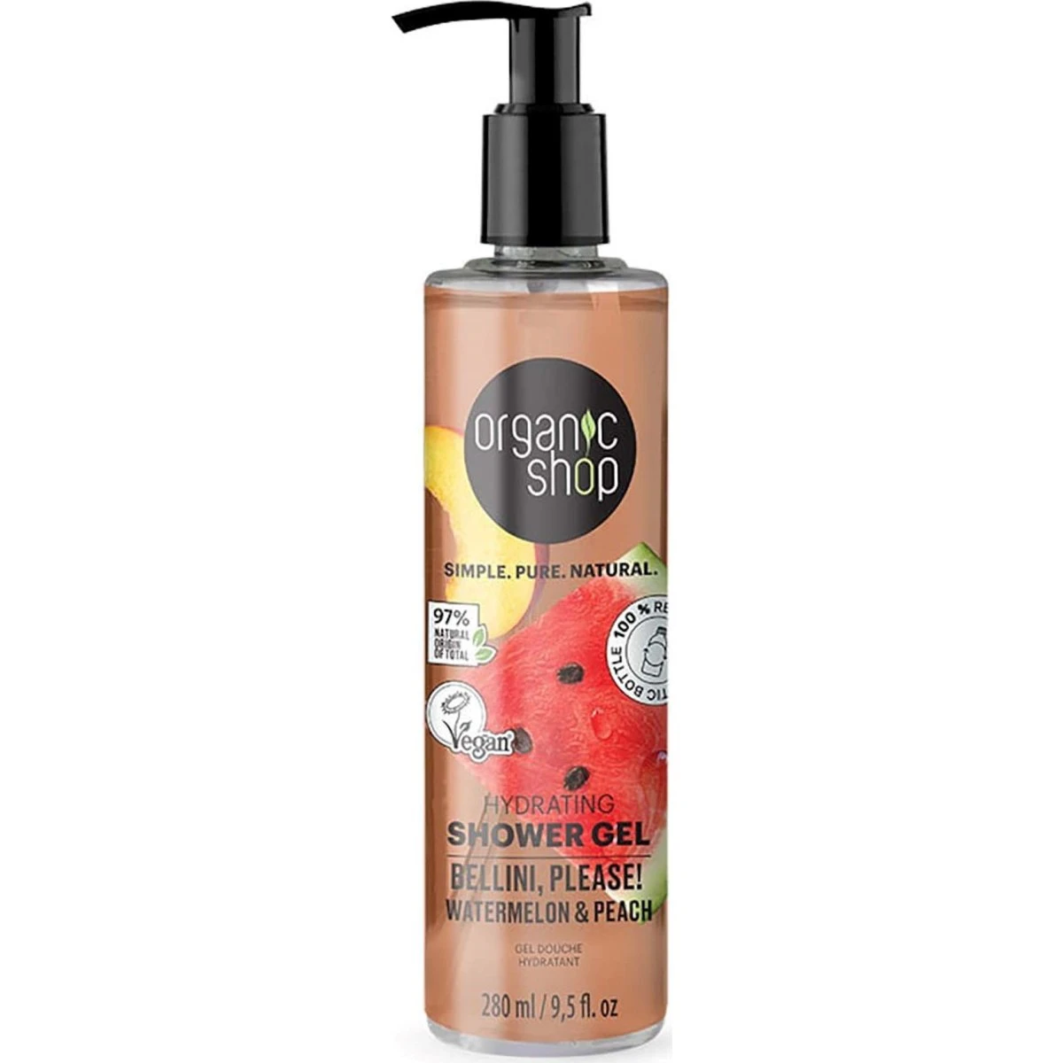 Organic Shop Bellini, Please! Hydrating Shower Gel, Vandmelon & Fersken 280 ml