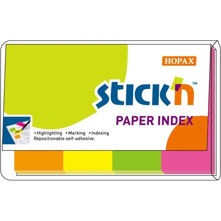 Stick'n Indexfaner 50 x 20 mm - 4 assorterede neonfarver