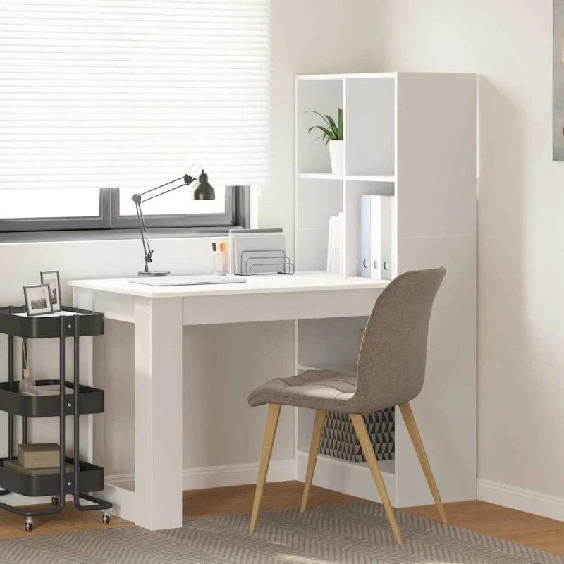 Skrivebord med hylde 122x67x145 cm - Hvid konstrueret træ