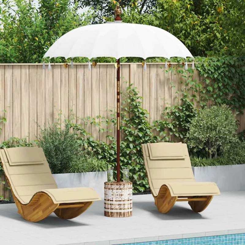 Balinesisk parasol med træbase 260 cm – beige