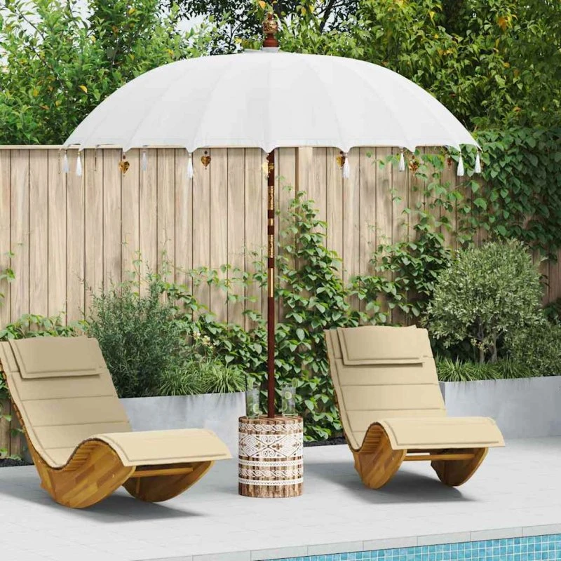 Balinesisk parasol med base 260 cm – lys beige