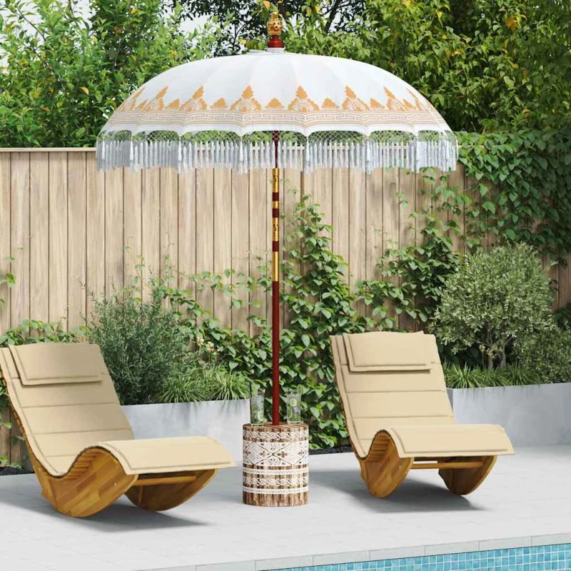 Balinesisk parasol creme 185x185x260 cm med base