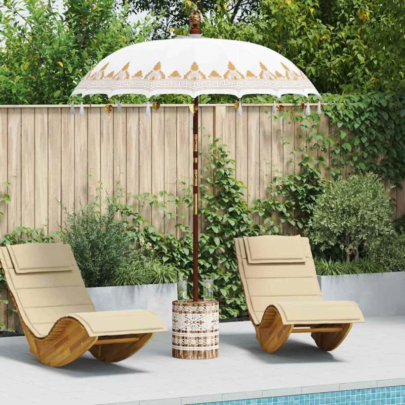 Balinesisk parasol med base – creme 185×185×260 cm