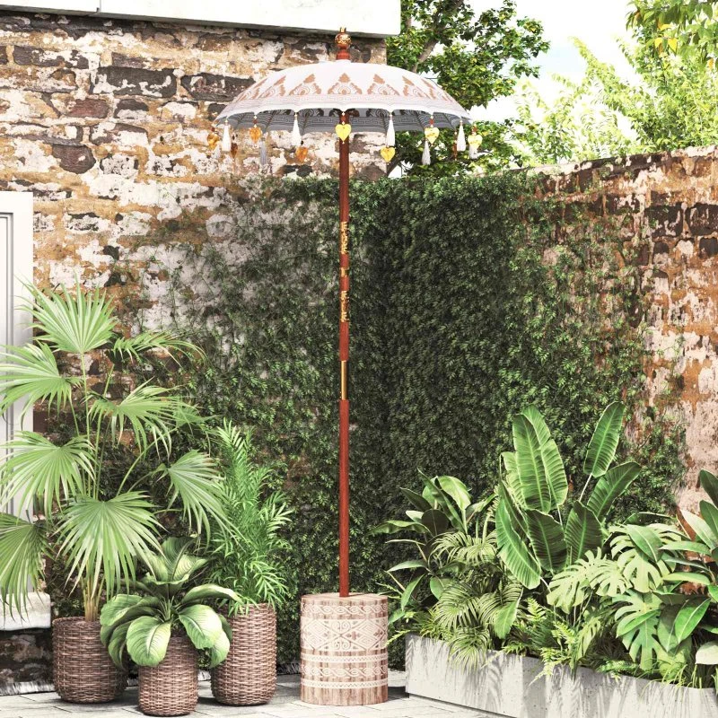 Balinesisk parasol med base, creme 95x95x260 cm