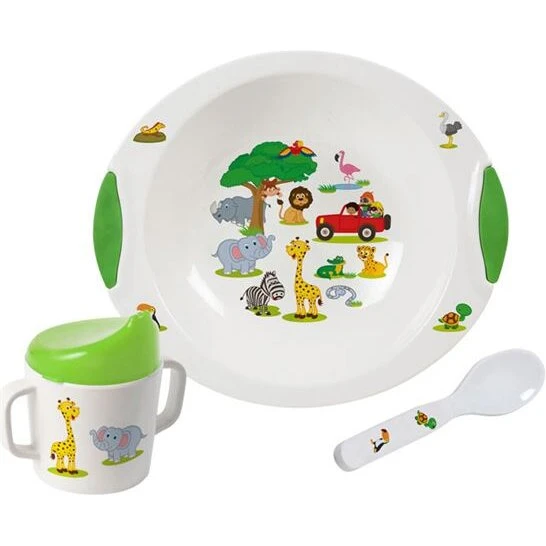 Ukendt mærke Børneservice med jungle-motiv – tallerken, krus 220 cl & ske
