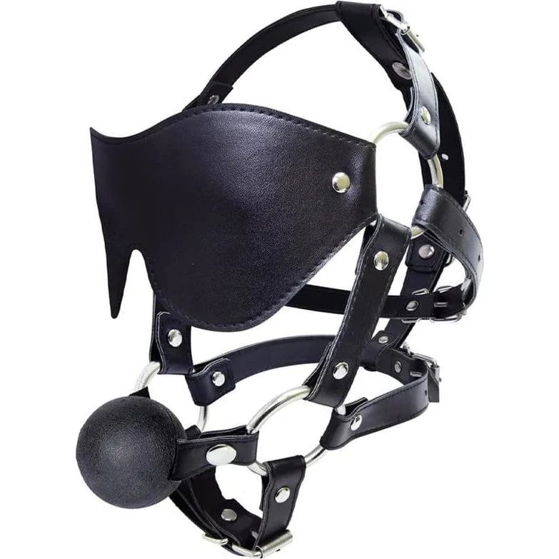 Mysterious Eye Mask Harness med Ball Gag i blødt kunstlæder
