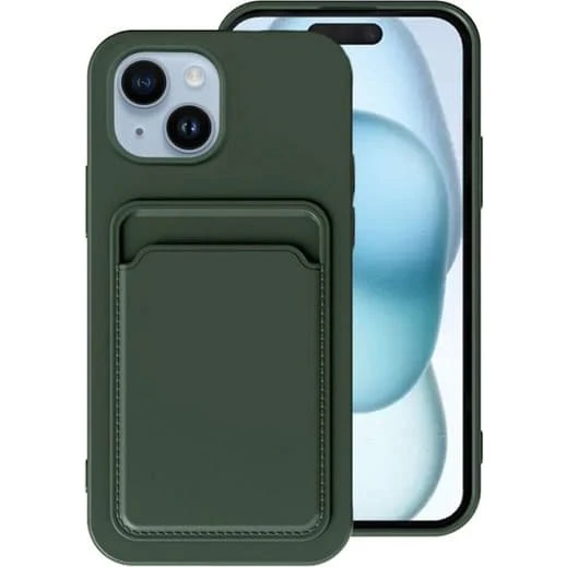 iPhone 15 Silikonetui med kortholder - Grøn