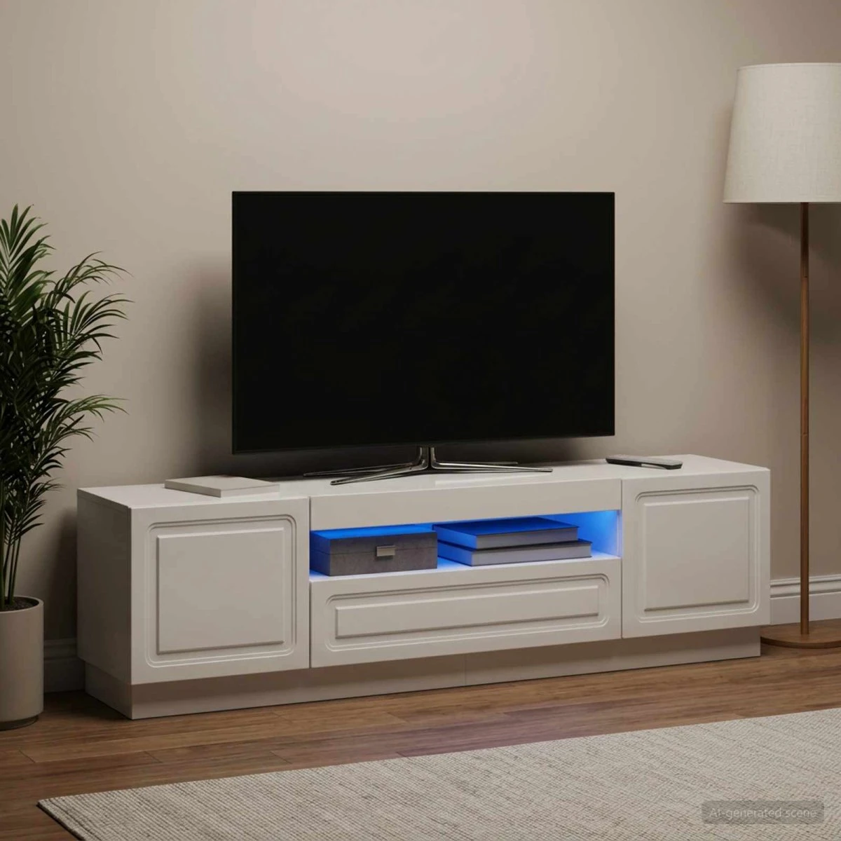 vidaXL LED TV-skab i hvid højglans med LED-lys