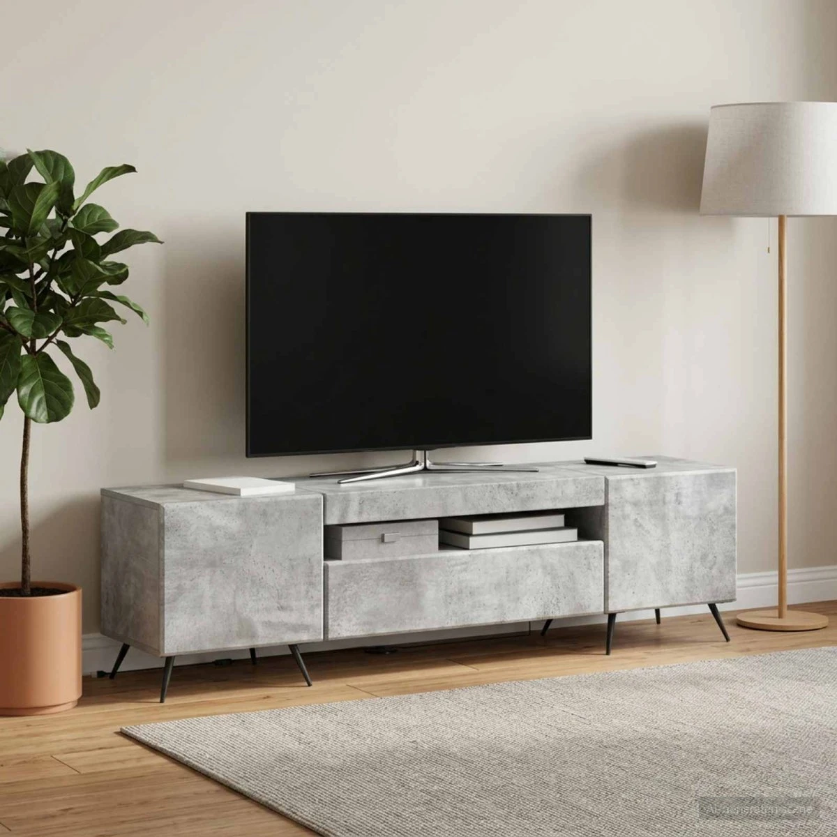 vidaXL LED TV-skab i betongrå og konstrueret træ
