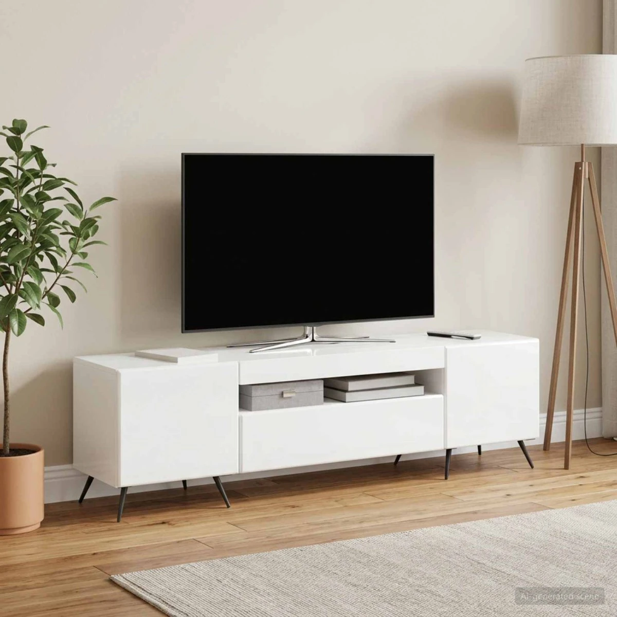vidaXL LED TV-skab i hvid højglans og konstrueret træ