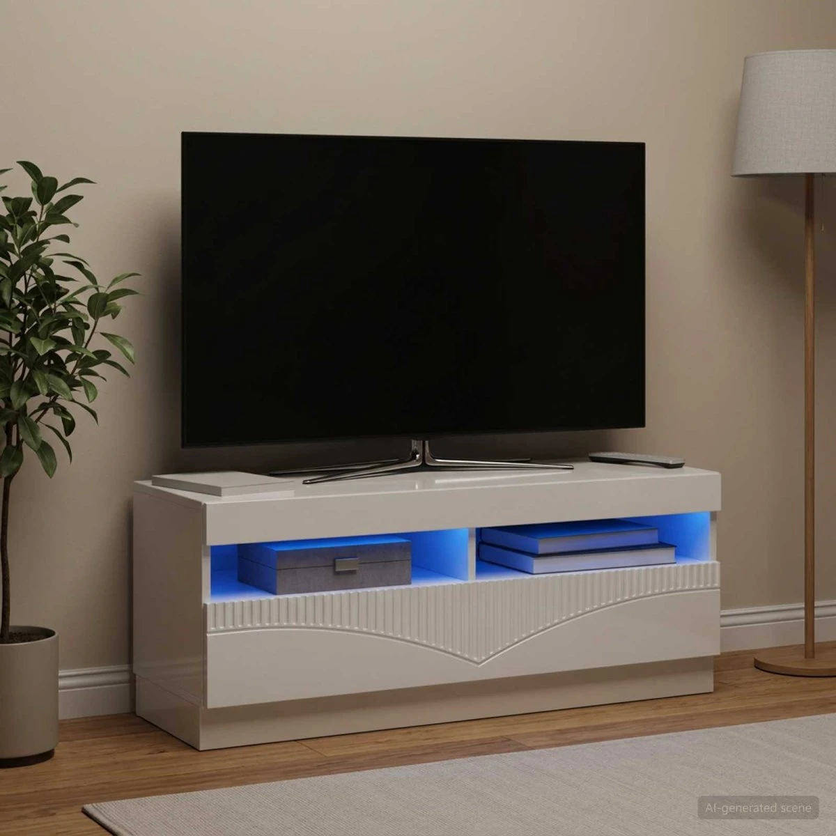 vidaXL LED TV-skab i hvid højglans og konstrueret træ