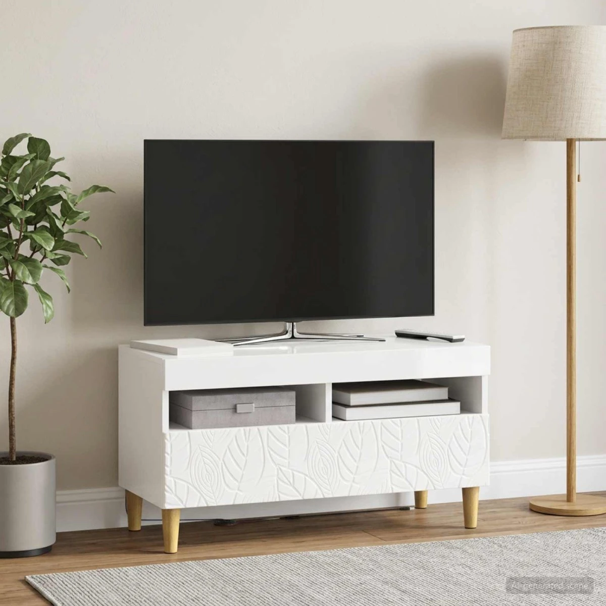vidaXL LED TV-skab i hvid højglans og konstrueret træ
