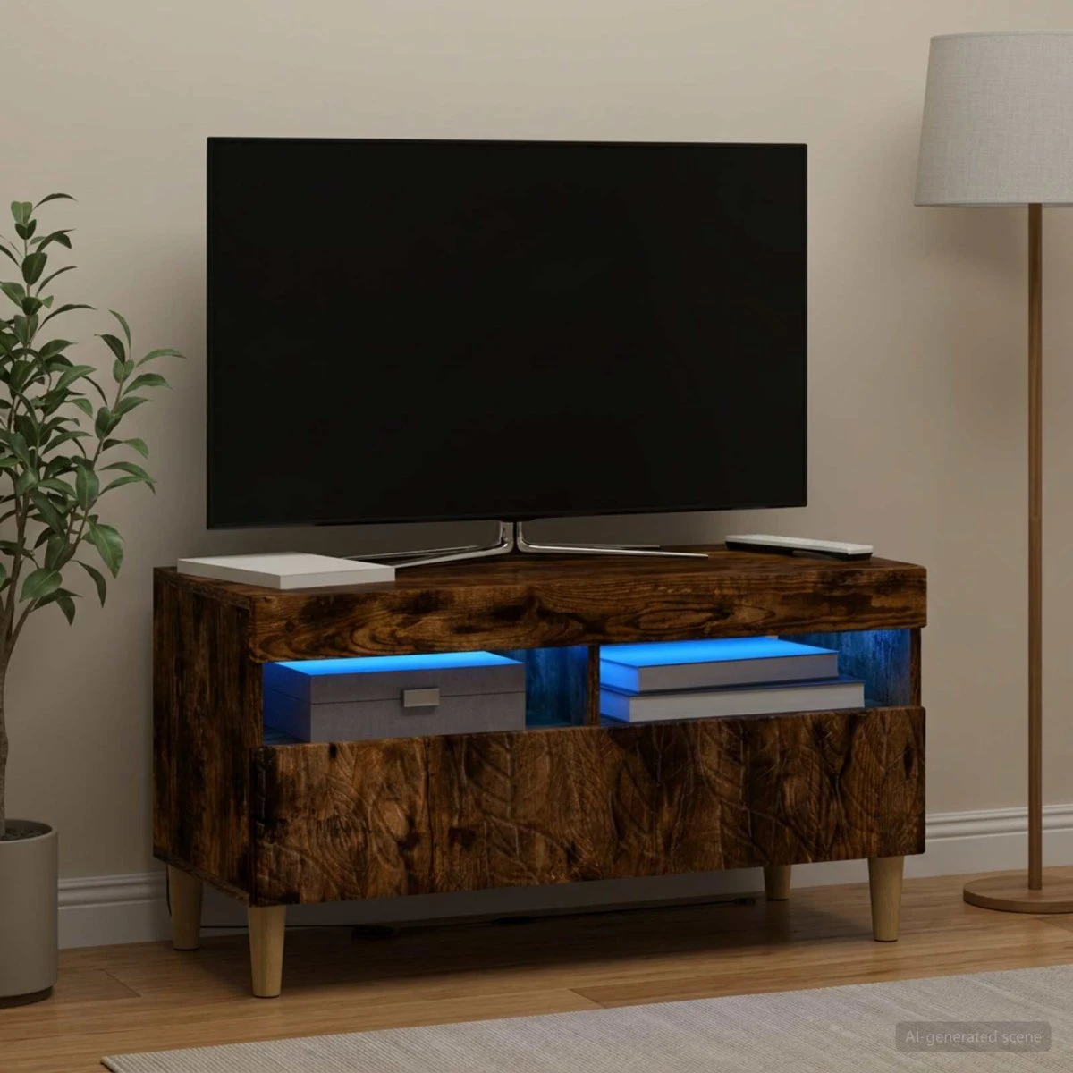 vidaXL LED TV-skab i røget eg - Konstrueret træ
