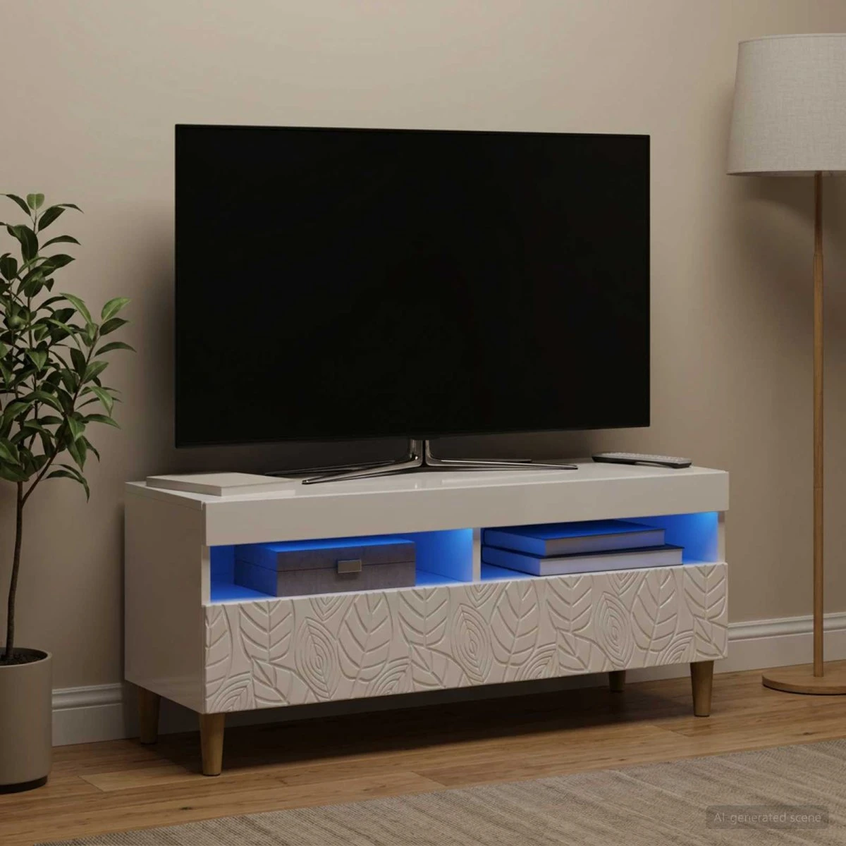 vidaXL LED TV-skab i hvid højglans og konstrueret træ