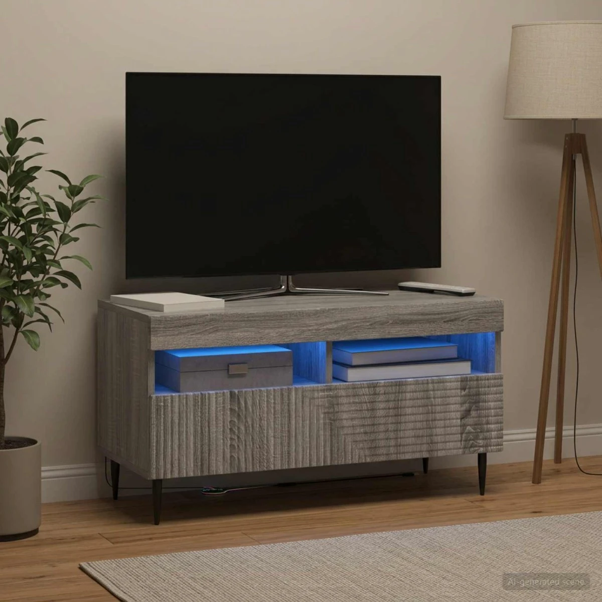 vidaXL HAARLEM LED TV-skab - Grå Sonoma, 81 x 35 x 43 cm