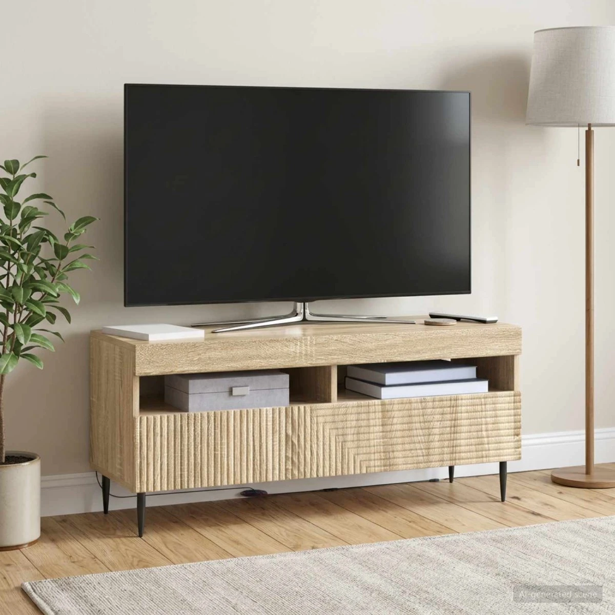 vidaXL HAARLEM LED TV-skab i Sonoma-eg, 100 x 35 x 43 cm