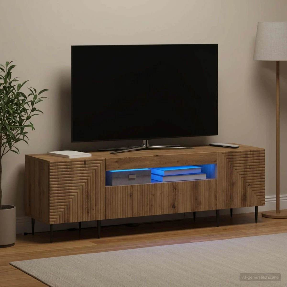 vidaXL HAARLEM LED TV-skab i Artisan-eg, 153 x 35 x 43 cm