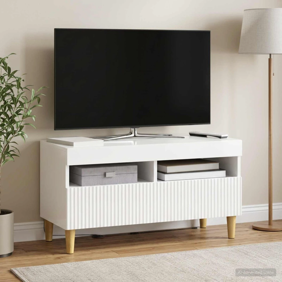 vidaXL ARNHEM LED TV-skab - Hvid højglans - 81 x 35 x 43 cm