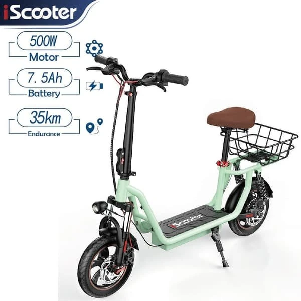 iScooter i12 Elektrisk Scooter - 500W, 12" dæk, Grøn