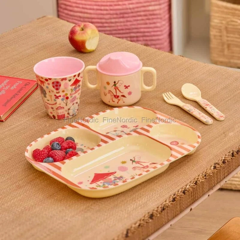 Rice melamin børnetallerken 4 rum, Pink (Fun Fair)