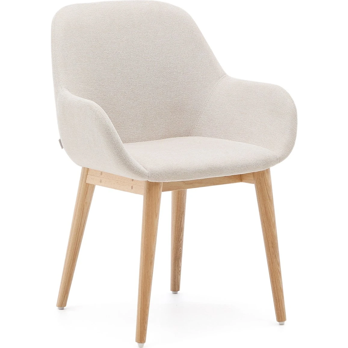 Kave Home Konna spisebordsstol med armlæn i asketræ og beige chenille