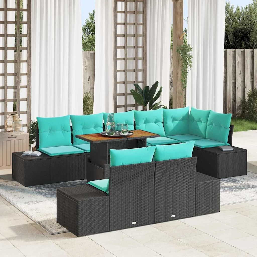 vidaXL Havesofa Sæt 9 dele i sort polyrattan