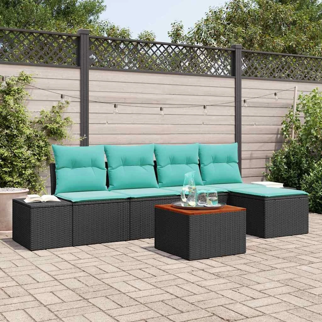 vidaXL Havesofasæt 6 dele i polyrattan, sort og turkis