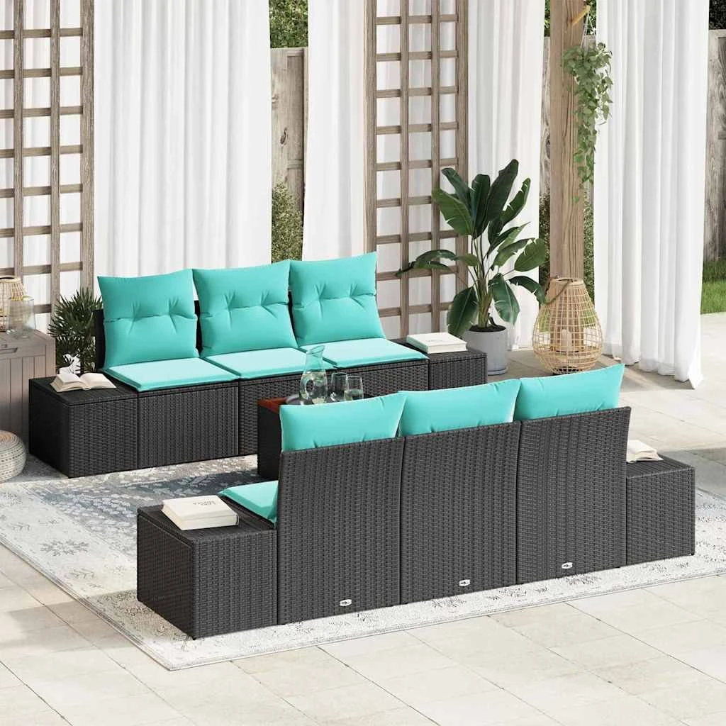 vidaXL Havesofa Sæt 7 stk. Sort og turkis polyrattan