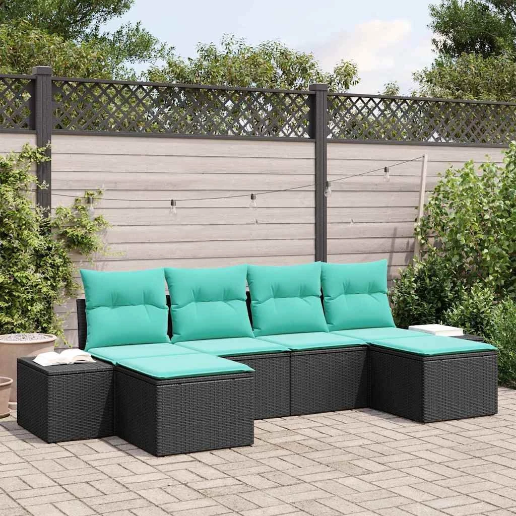 vidaXL Havesofasæt 4 stk. i sort og turkis polyrattan
