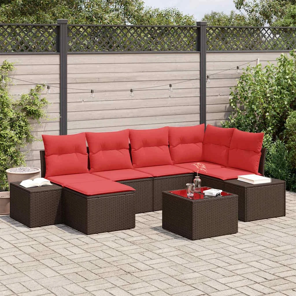 vidaXL Havesofa Sæt 6 stk. Brun og Rød Polyrattan