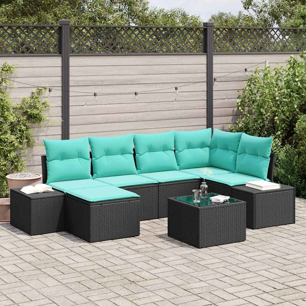vidaXL Havesofasæt 6 stk. i sort og turkis polyrattan