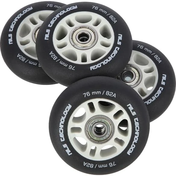 Nils Extreme Sæt: 76x24 82A Sort PU Hjul & ABEC-9 Lejer