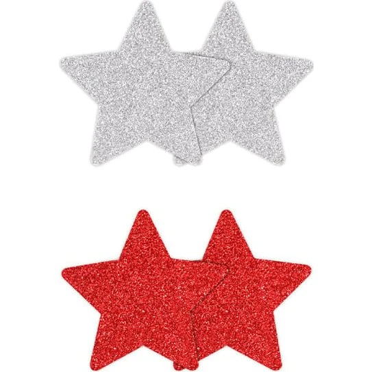 Pretty Pasties Glitter Stars Red & Silver - 2 par nipple covers