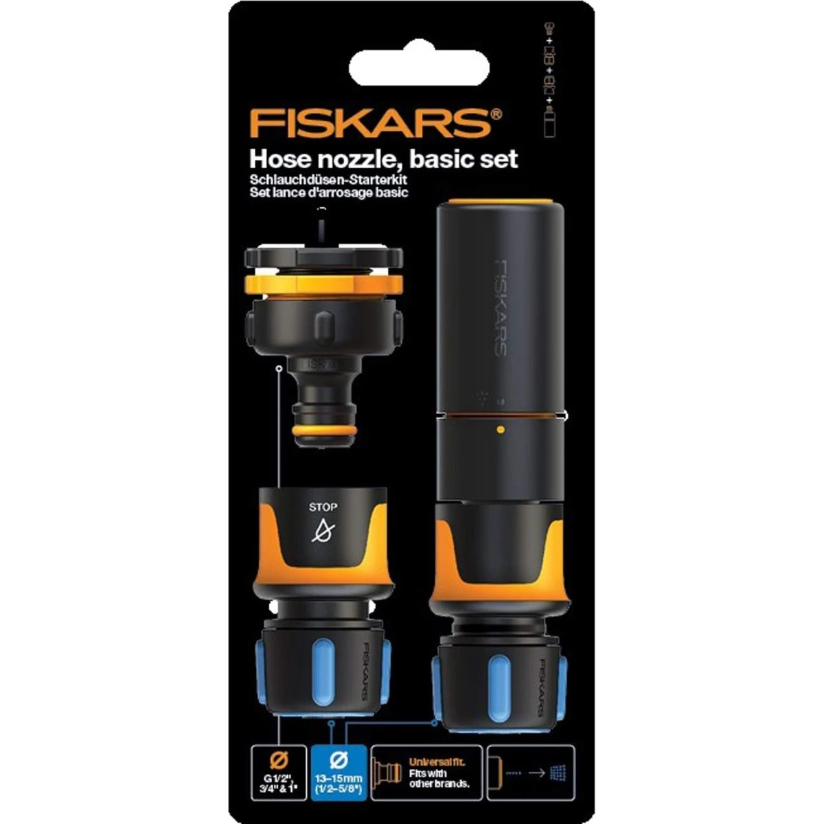Fiskars Comfort Sprøjtedysestartsæt med koblinger, blå