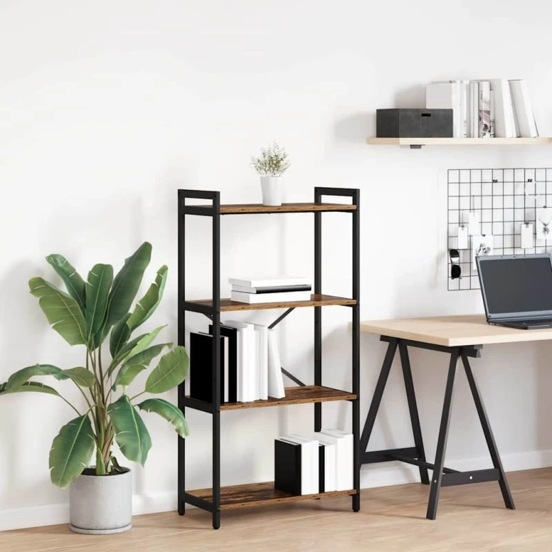 Bogreol i gammelt træ 40x30x85 cm – industrielt look