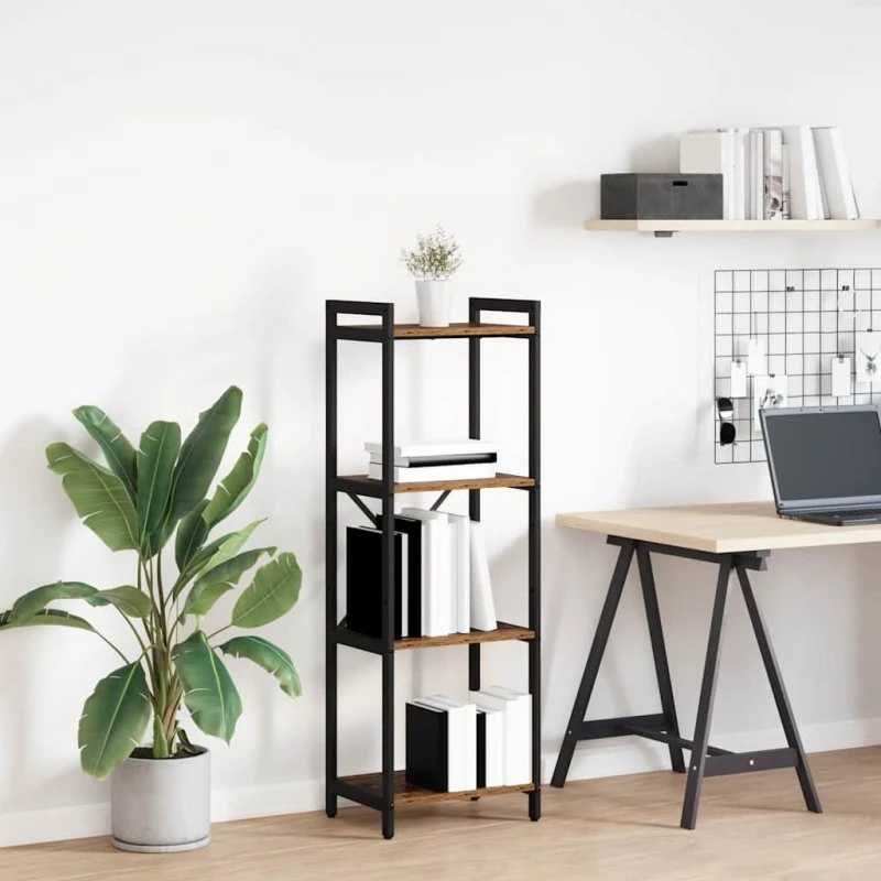 Bogreol i konstrueret træ 40x30x85 cm – industrielt look